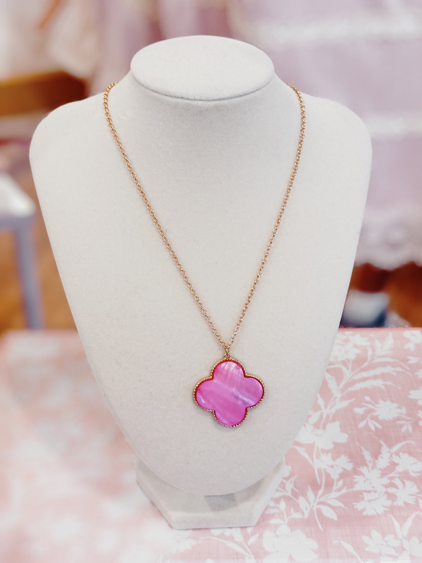 NY Large Pink Clover Necklace
