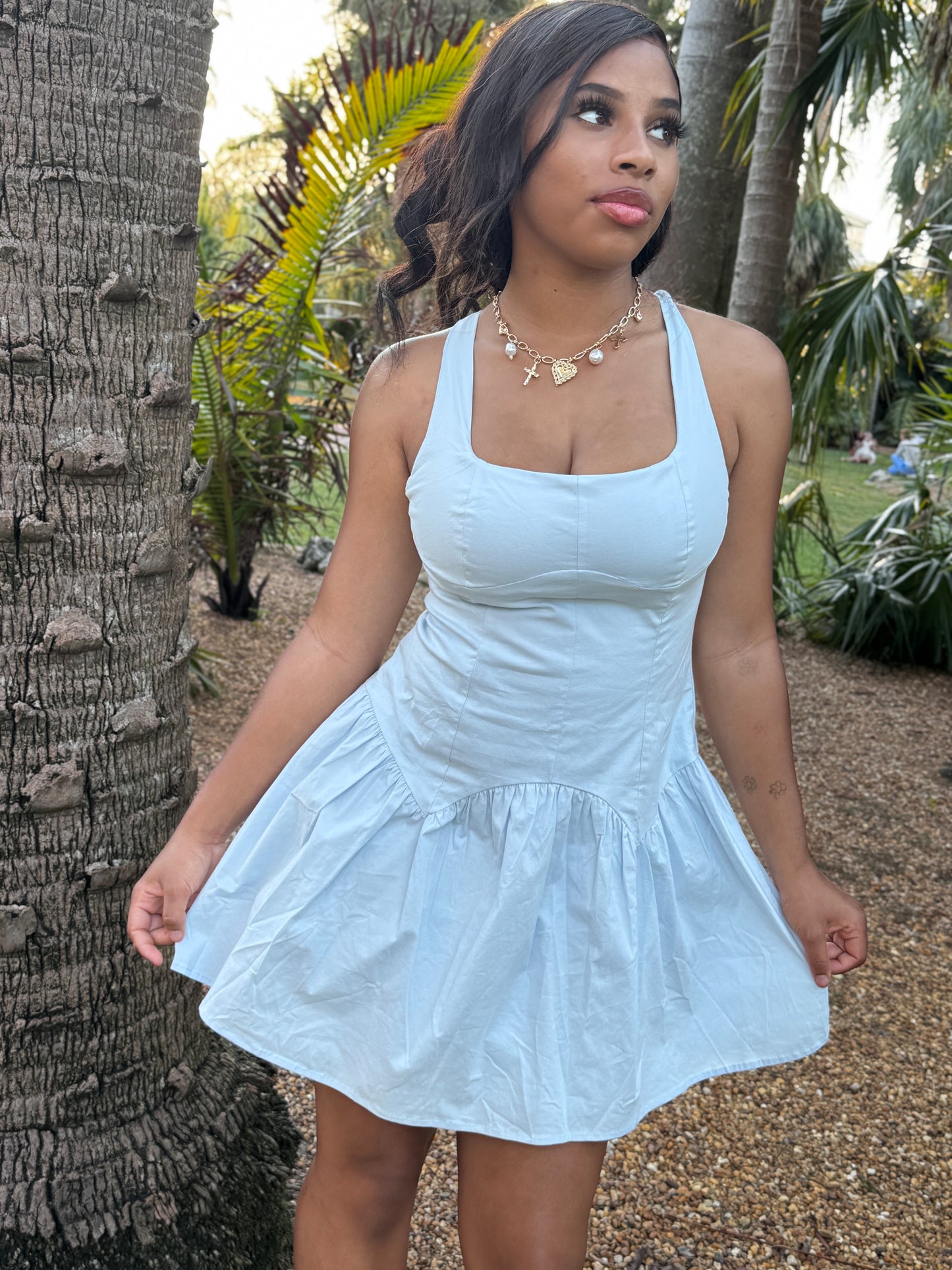 Square Neck Blue Mini Dress