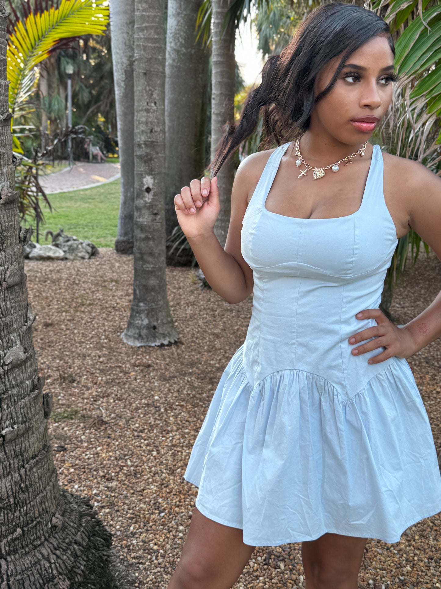 Square Neck Blue Mini Dress