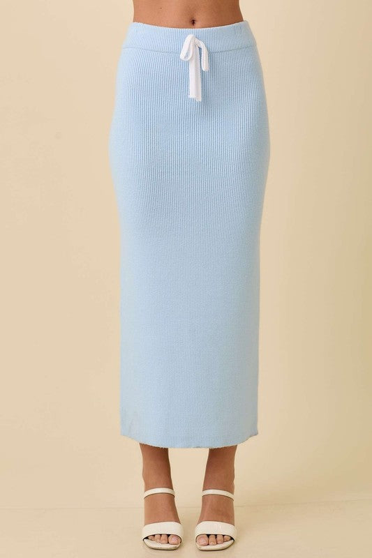 Sugar Ribbon Sweater Knit Vest & Skirt Set – Light Blue