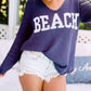Lightweight Navy Blue Beach Saying Knit V-Neck Sweater Top