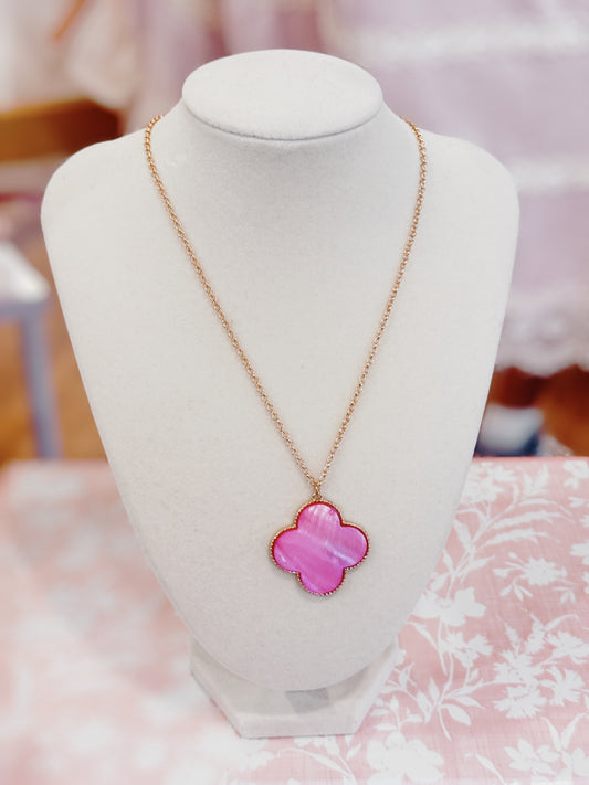 NY Large Pink Clover Necklace