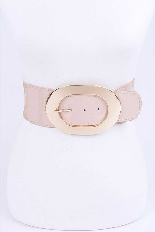 Nude Oval Buckle Fashion Elastic Belt – Adjustable Fit, Sleek Design with Polyurethane & Metal Composition (Copy) (Copy)