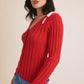 Rosy Red V-NECK CARDIGAN WITH BOWS ON SHOULDER