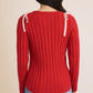 Rosy Red V-NECK CARDIGAN WITH BOWS ON SHOULDER