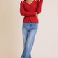Rosy Red V-NECK CARDIGAN WITH BOWS ON SHOULDER