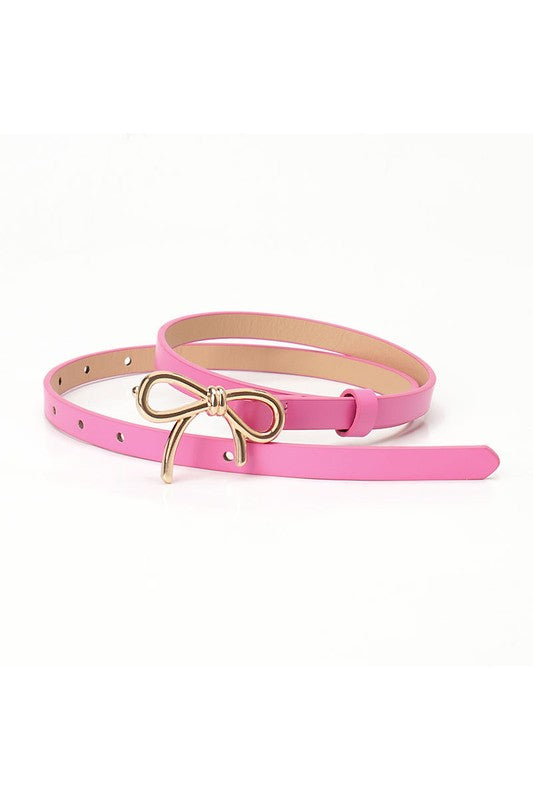 Pink Bow Buckle Decor Thin PU Belt – Stylish Adjustable Belt with Gold Bow Buckle for Chic Everyday Looks (Copy) (Copy)