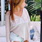 Lightweight Sand Beige Beach Knit V-Neck Sweater Top