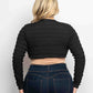 Plus Size Textured Long Sleeve Open Front Cropped Black Cardigan