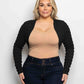 Plus Size Textured Long Sleeve Open Front Cropped Black Cardigan