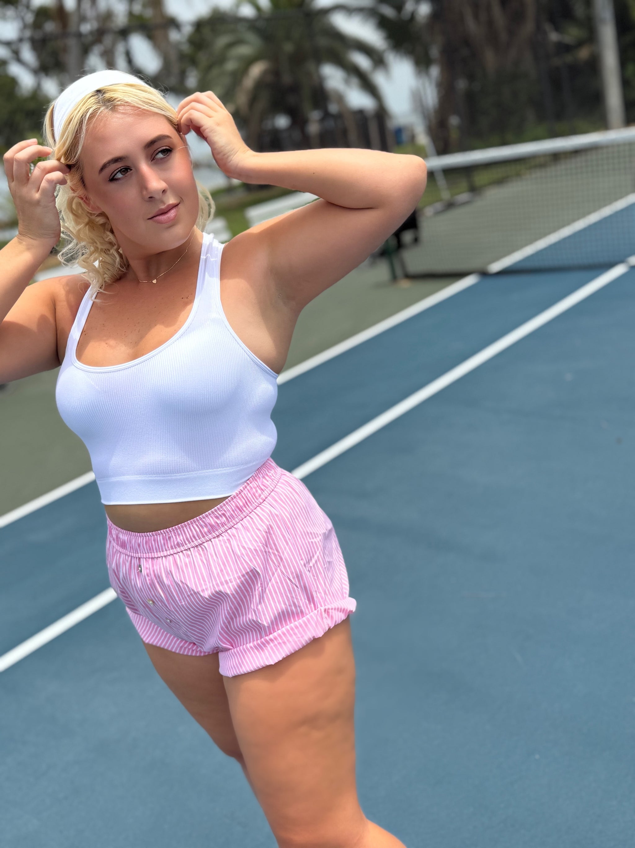 Stripped Boxer Style Folded Cuff Shorts