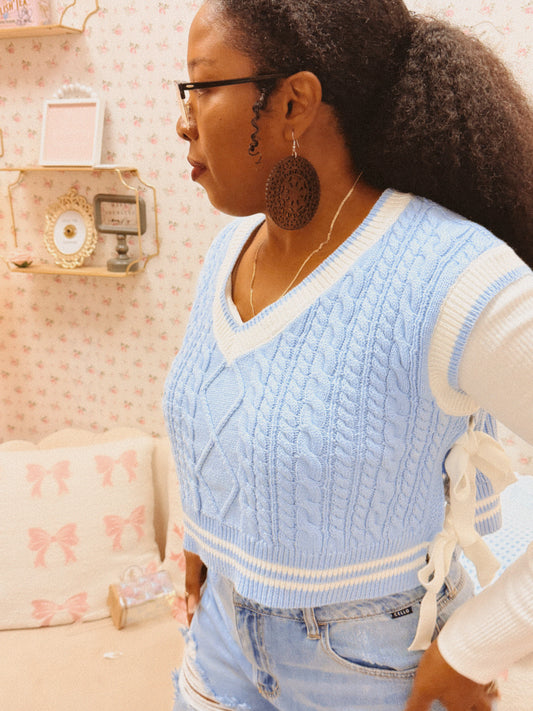 Bow Belle Light Blue V-Neck Sweater Vest