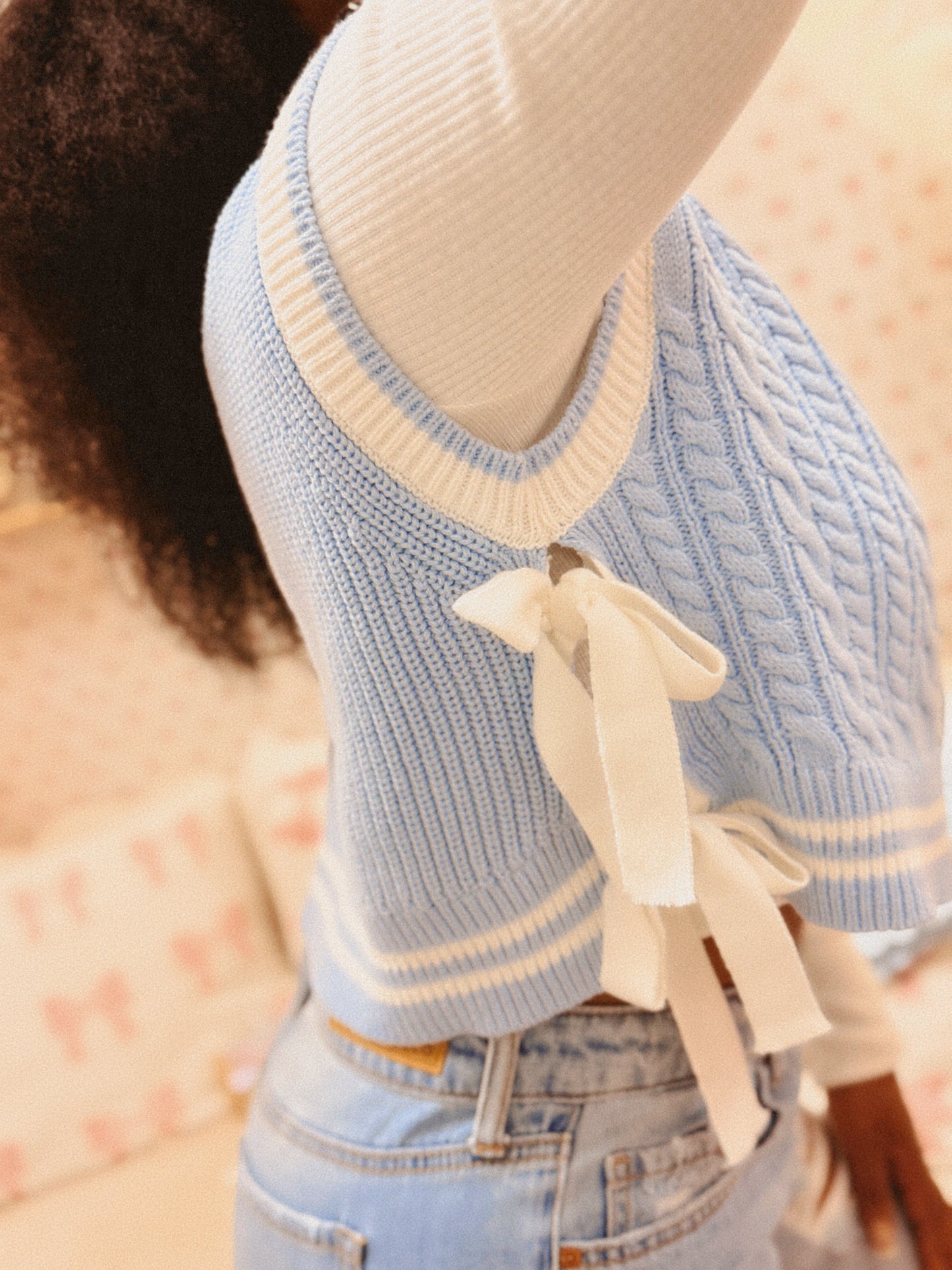 Bow Belle Light Blue V-Neck Sweater Vest