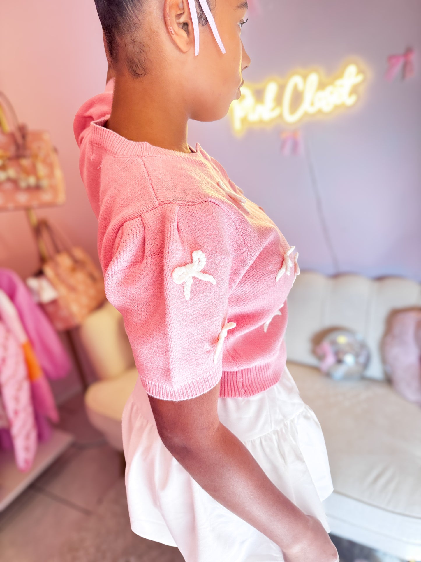 Mini Bow Surprise Crewneck Cardigan