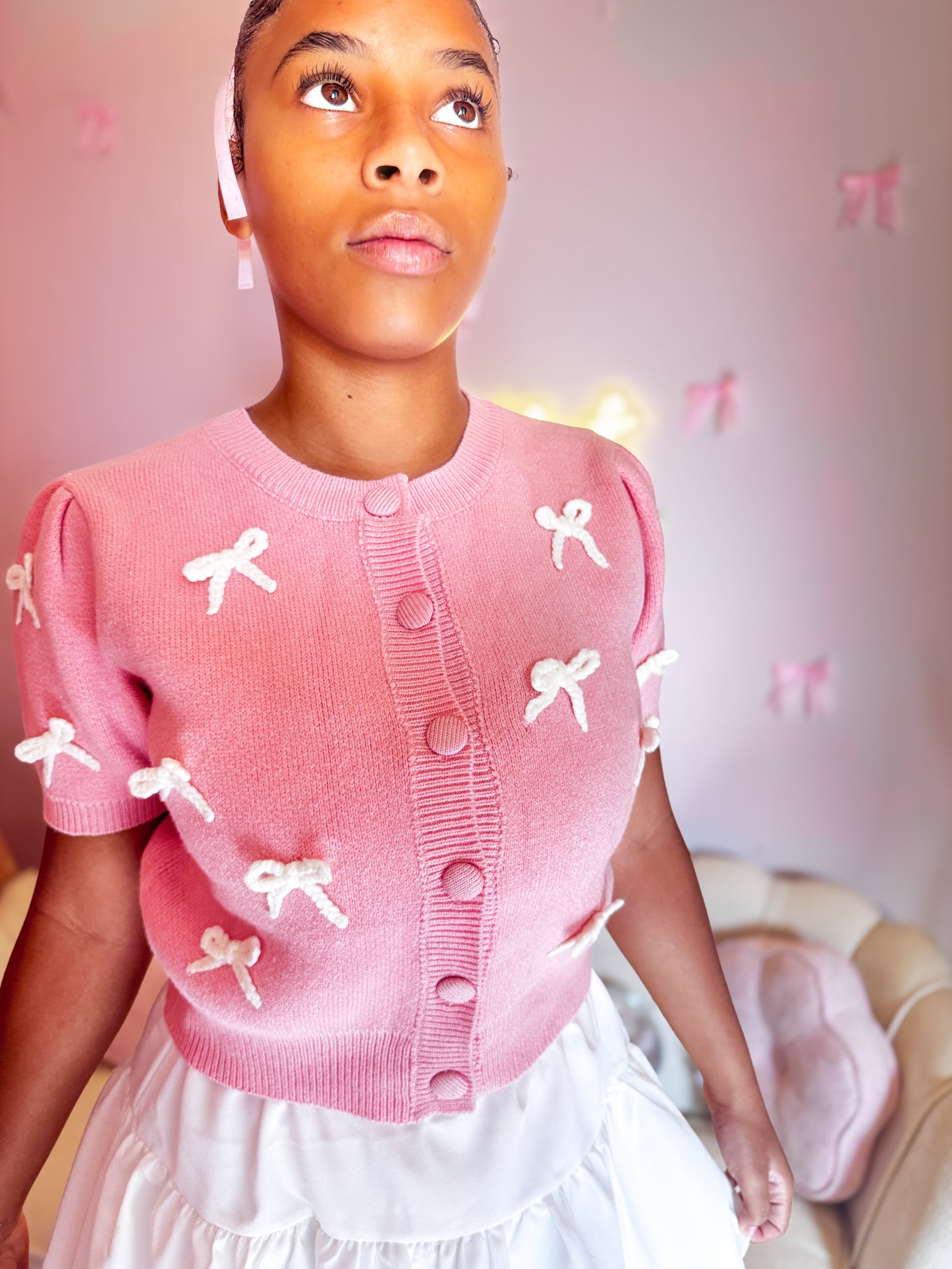 Mini Bow Surprise Crewneck Cardigan