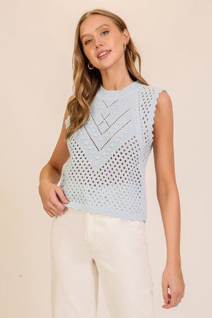 Sleeveless Chevron Knit Vest – Light Layers, Luxe Texture