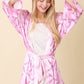 Pink Satin Robe With Flower Print